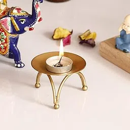 eCraftIndia Handcrafted Golden Metal Tea Light Candle Holder Stand - Elegant Decorative Tea Light Holder- Diwali Decoration Items for Home Decor- Gift for Diwali Housewarming-image-36