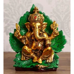 Multicolour Metal Sitting Lord Ganesha Idol on Green Throne by eCraftIndia-picture-14