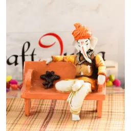 Orange Lord Sitting Ganesha Statue Idol Resting Ganpati Figurine by Ecraftindia-picture-26