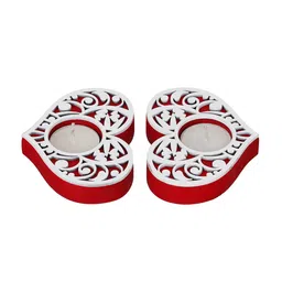 ecraftindia Red and White Wooden Tealight Candle Holder (4 Pcs) image 4