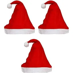 eCraftIndia Red White Merry Christmas Hats (Set of 3) | Santa Claus Caps for Kids Babies Adults | Free Size XMAS Caps Santa Claus Hats | Christmas Decorations Items Ornaments-picture-11