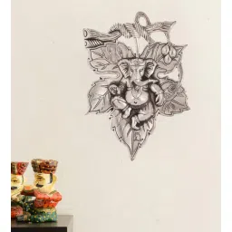 Silver Metal Handcrafted Wall Hanging Of Lord Ganesha On Creative Leaf by Ecraftindia-picture-34