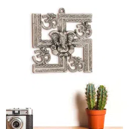 Silver Metal Lord Ganesha on Om Swastik Wall Hanging by eCraftIndia-picture-23