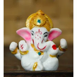 White and Golden Metal and Polyresin Lord Ganesha Idol with Mukut by eCraftIndia-picture-30