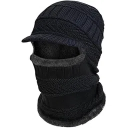 ecurfu Winter Woolen Cap Set for Men Women, Knitted Balaclava Beanie with Neck Warmer & Face Cover Windproof Thermal Cap for Cold Weather, Bike Riding & Travel (in, Alpha, Free Size, Nevy Blue)-picture-36
