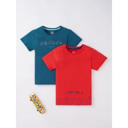 Ed-a-Mamma Boys Blue & Red Typography 2 Printed Applique T-shirt-picture-51