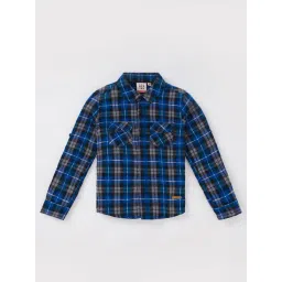 Ed-a-Mamma Boys Blue Cotton Chequered Full Sleeves Shirts-picture-40