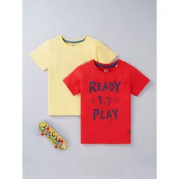 Ed-a-Mamma Boys Yellow & Red Typography 2 Printed Applique T-shirt-picture-22