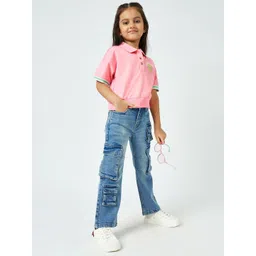 Ed-a-Mamma Girls Comfort Regular Fit Mid-Rise Heavy Fade Pure Cotton Cargo Styles Jeans-picture-33