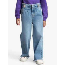 Ed-a-Mamma Girls Comfort Wide Leg Mildly Distressed Light Fade Stretchable Jeans-picture-21