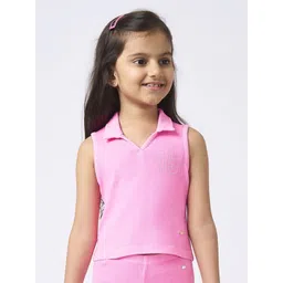 Ed-a-Mamma Girls Cotton Self Design Polo Collar Sleeveless T-shirt-picture-54