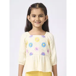 Ed-a-Mamma Girls Floral Embroidered Puff Sleeves Square Neck Regular Top-picture-32
