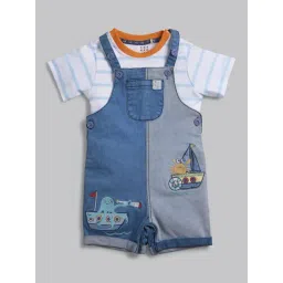 Ed-a-Mamma Infant Boys Blue Cotton Embroidery Dungaree-picture-39