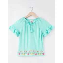 Ed-a-Mamma Kids Blue & Yellow Cotton Embroidered Top-picture-14