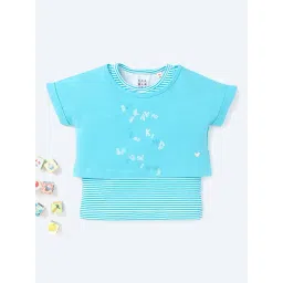 Ed-a-Mamma Kids Blue Printed Crop Tee with Vest-picture-37