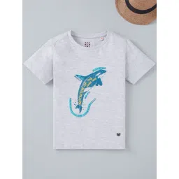 Ed-a-Mamma Kids Grey & Blue Cotton Printed T-Shirt-picture-33