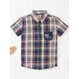 Ed-a-Mamma Kids Navy & Grey Cotton Chequered Shirt-picture-12