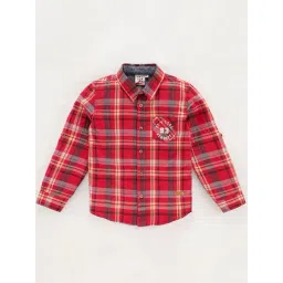 Ed-a-Mamma Kids Red Cotton Chequered Full Sleeves Shirt-picture-17