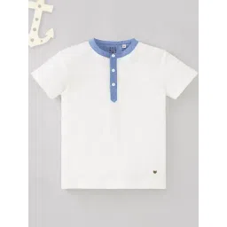 Ed-a-Mamma Kids White & Blue Cotton Regular Fit T-Shirt-picture-42