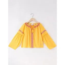 Ed-a-Mamma Kids Yellow & Red Cotton Embroidered Full Sleeves Top-picture-18