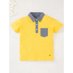 Ed-a-Mamma Kids Yellow Cotton Printed Polo T-Shirt-picture-36