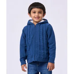 Ed-a-Mamma Knitted Full Sleeves Cable Knit Designed Light Winter Hooded Jacket - Blue-picture-10
