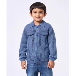 Ed-a-Mamma Knitted Knit Full Sleeves Solid Light Winter Jacket - Blue-picture-12