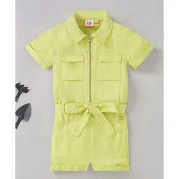 Ed-a-Mamma Sustainable Half Sleeves Solid Color Twill Jumpsuit  - Green-picture-25