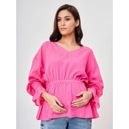 Ed-a-Mamma Women Pink Solid Organic Cotton Cinched Waist Maternity Top-picture-21