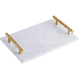 eddika Natural Rectangular Marble Tray with Gold Metal Handles Tray-picture-42