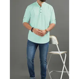Edin Men Band Collar Roll-Up Sleeve Kurta-picture-26