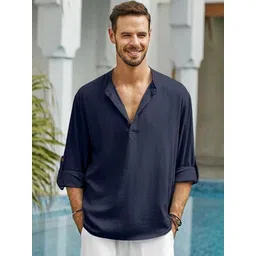 Edin Men Solid Roll-Up Sleeve Kurta-picture-35
