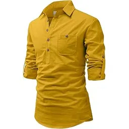 edin wolf Mens Full Sleeve Regular Collared Kurta (X-Large, Yellow)-picture-50