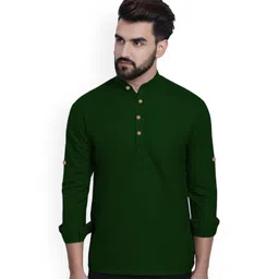 EdinWolf Band Collar Roll-Up Sleeves Pure Cotton Straight Short Kurta-picture-12