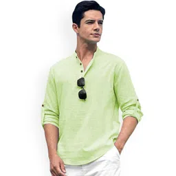 EdinWolf Band Collar Roll-Up Sleeves Pure Cotton Straight Short Kurta-picture-31