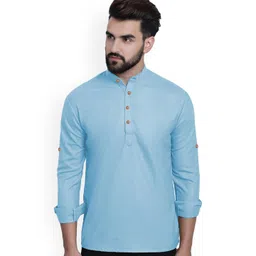 EdinWolf Band Collar Roll-Up Sleeves Pure Cotton Straight Short Kurta-picture-39