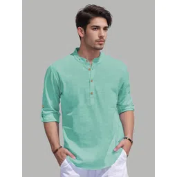 EdinWolf Band Collar Roll-Up Sleeves Straight Pure Cotton Short Kurta-picture-10