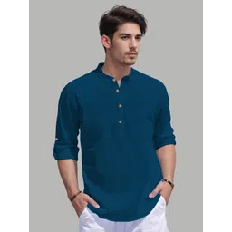 EdinWolf Band Collar Roll-Up Sleeves Straight Pure Cotton Short Kurta-picture-28