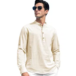 EdinWolf Band Collar Roll-Up Sleeves Straight Pure Cotton Short Kurta-picture-22