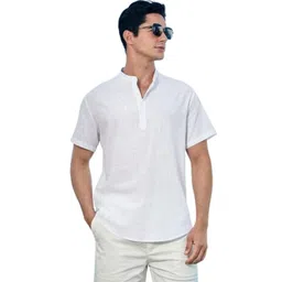 EdinWolf Men India Slim Fit Band Collar Solid Cotton Casual Shirt-picture-33