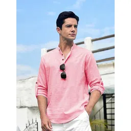 EdinWolf Men India Slim Fit Mandarin Collar Solid Cotton Casual Shirt-picture-40