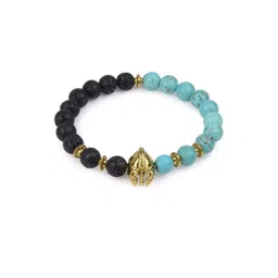 EDMIRIA Unisex Blue Black & Gold Armor Charm Wood Elasticated Slip-On Bracelet-picture-33