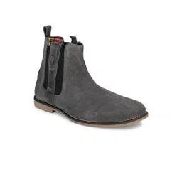 Eego Italy Men Grey Leather High-Top Slip-On Sneakers-picture-18