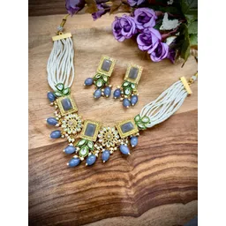 eeooaa Gold-Plated Stones Studded & Beaded Jewellery Set-picture-29