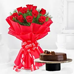 Eggless Chocolate Truffle Cake and Red Roses Bouquet-picture-45