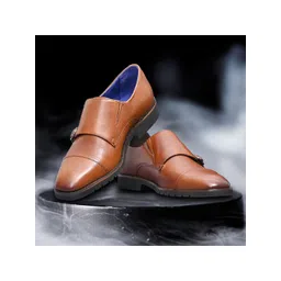 Egle Men Brown Solid Leather Formal Monks-picture-35