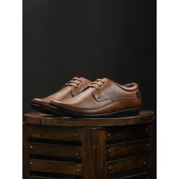 Egoss Men Tan Textured Square Toe Comfort Insole Lace-Ups Leather Derbys-picture-26