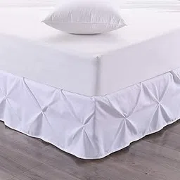 Egyptian Cotton 650 Thread Count Pinch Pleated Bed Skirt Pintuck Bed Skirt Queen Size (78" x 60") with Adjustable Three Fabric Sides Easy Fit Bed Skirt - 14" Height White Color-picture-14