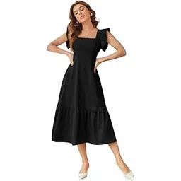 eightone Women’s Square-Neck Fit & Flare Dress | Elegant Casual Outfit | Comfortable & Stylish-picture-46