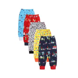 EIO Kids Pack Of 5 Conversational Printed Cotton Mid Rise Joggers-picture-45